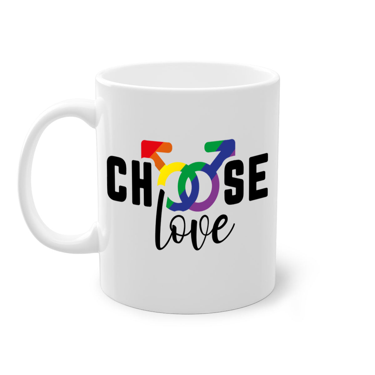 A vibrant chooselove 151# LGBT Mug featuring a colored handle and interior, showcasing a glossy finish, perfect for coffee or tea.