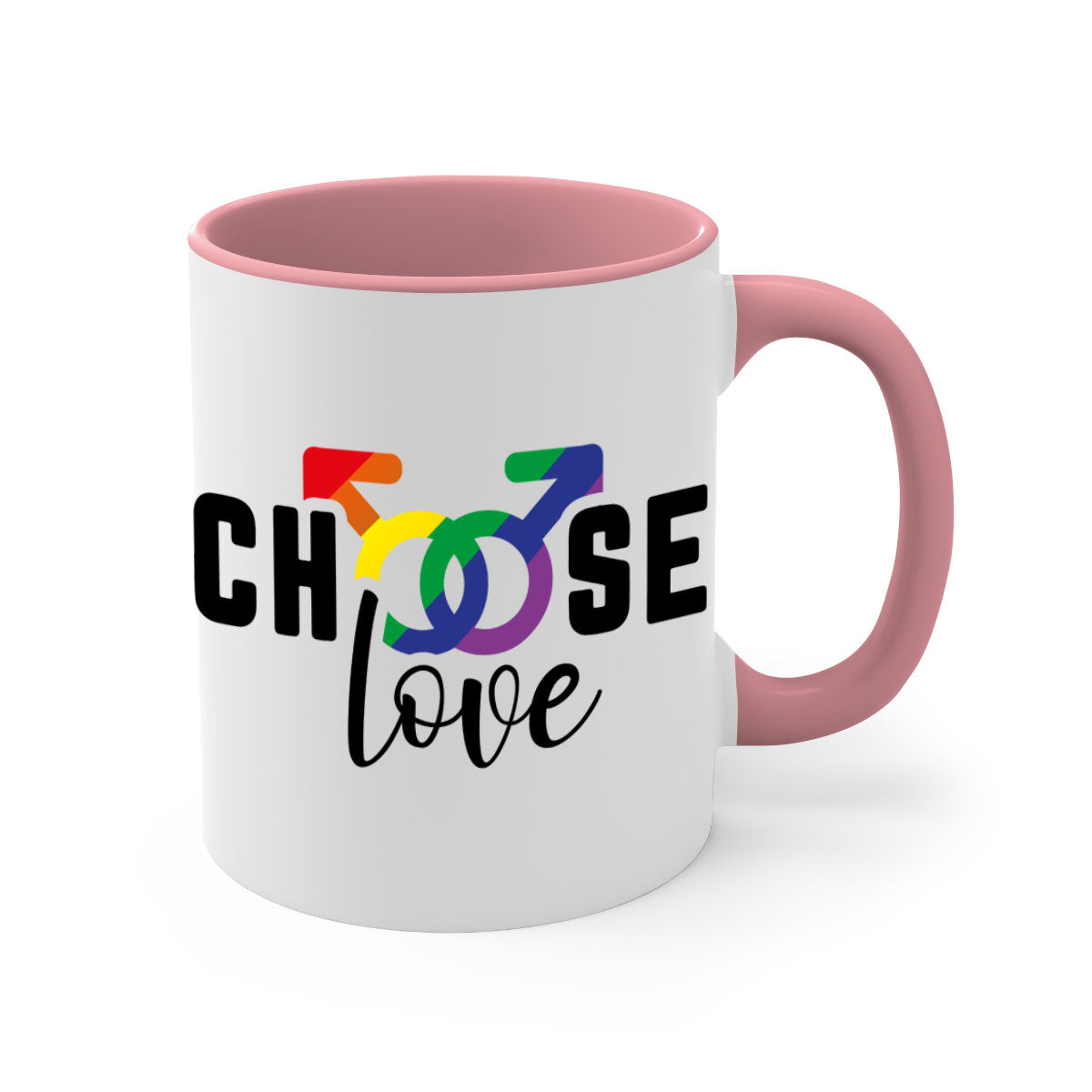 A vibrant chooselove 151# LGBT Mug featuring a colored handle and interior, showcasing a glossy finish, perfect for coffee or tea.