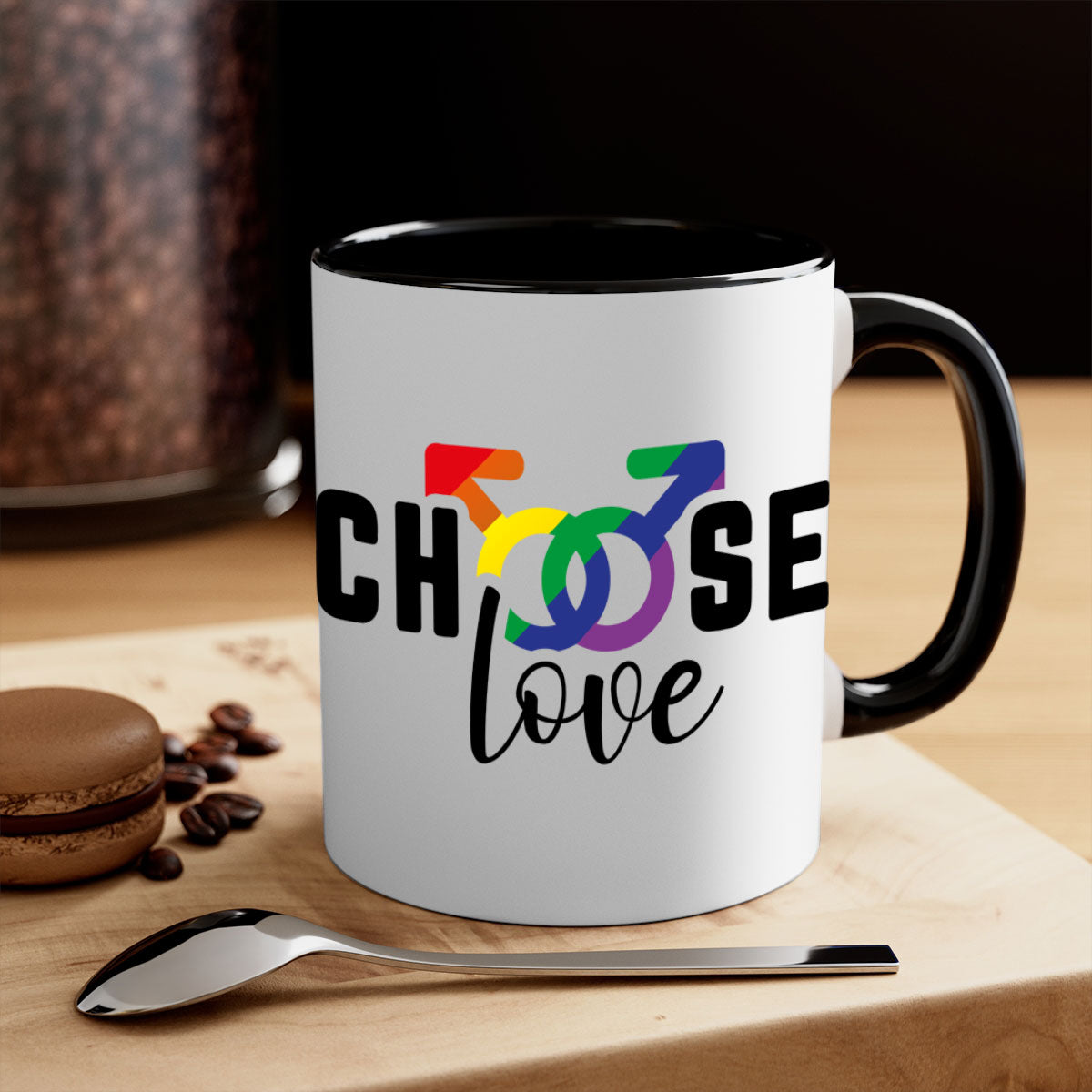 A vibrant chooselove 151# LGBT Mug featuring a colored handle and interior, showcasing a glossy finish, perfect for coffee or tea.