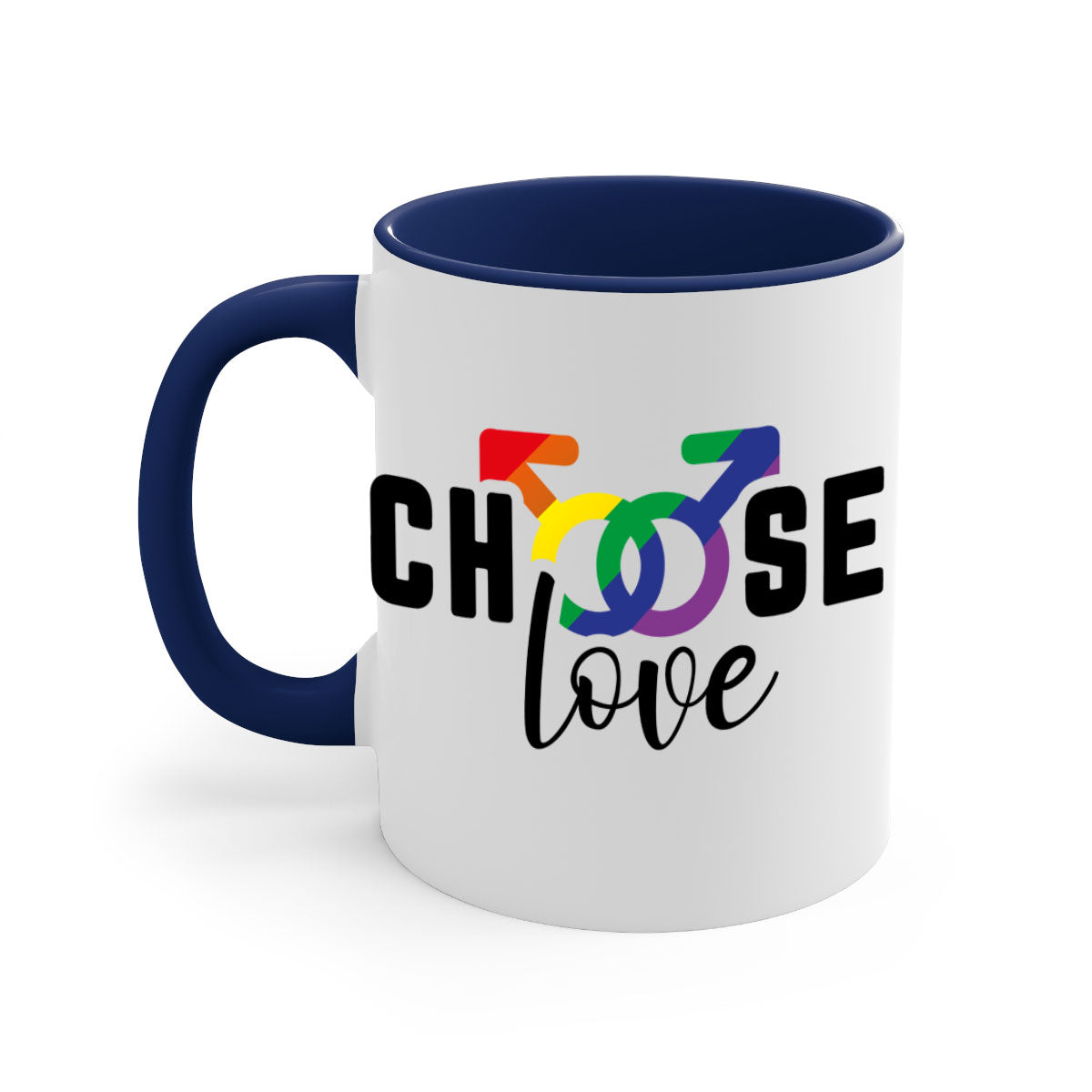 A vibrant chooselove 151# LGBT Mug featuring a colored handle and interior, showcasing a glossy finish, perfect for coffee or tea.