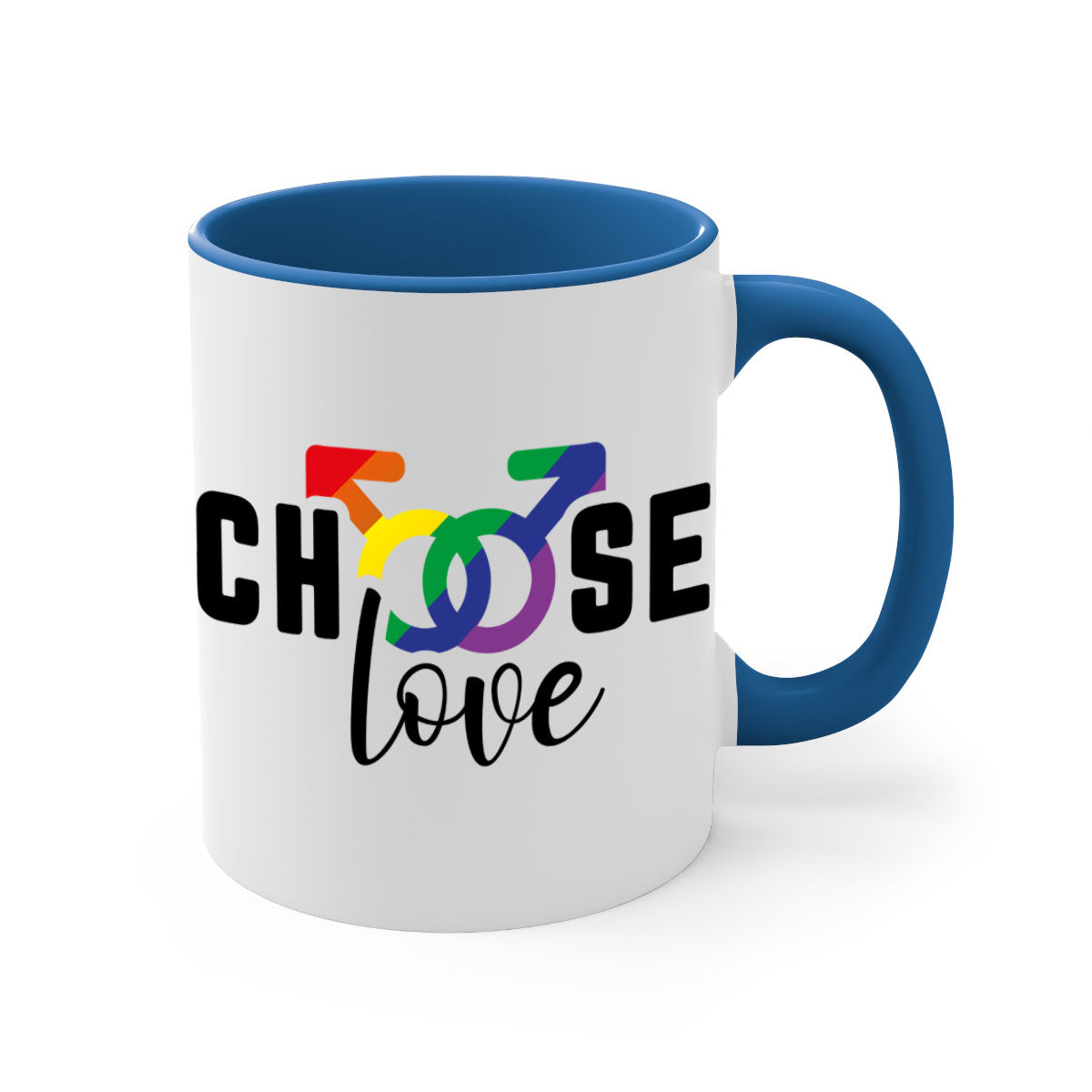 A vibrant chooselove 151# LGBT Mug featuring a colored handle and interior, showcasing a glossy finish, perfect for coffee or tea.