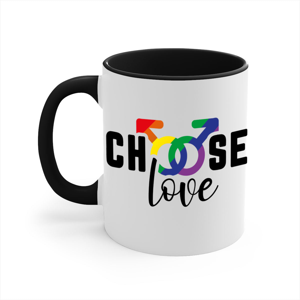 A vibrant chooselove 151# LGBT Mug featuring a colored handle and interior, showcasing a glossy finish, perfect for coffee or tea.
