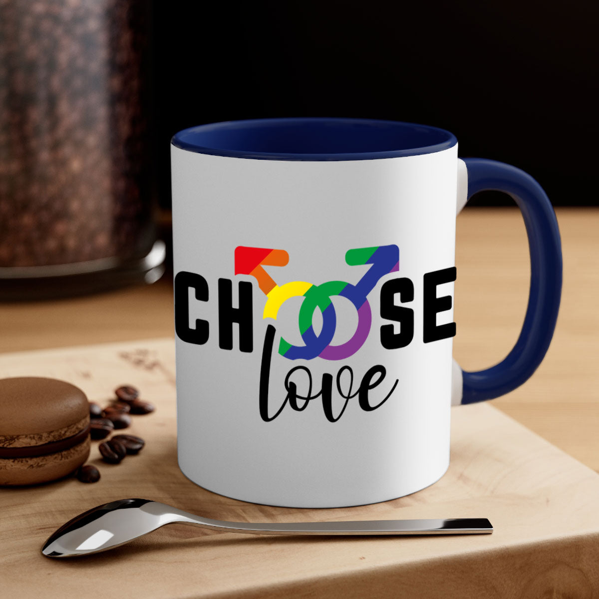 A vibrant chooselove 151# LGBT Mug featuring a colored handle and interior, showcasing a glossy finish, perfect for coffee or tea.