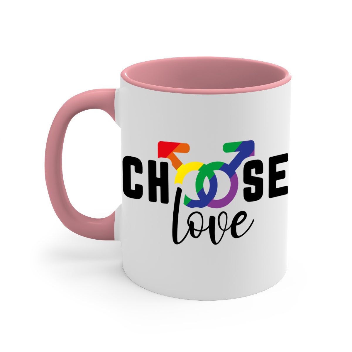 A vibrant chooselove 151# LGBT Mug featuring a colored handle and interior, showcasing a glossy finish, perfect for coffee or tea.