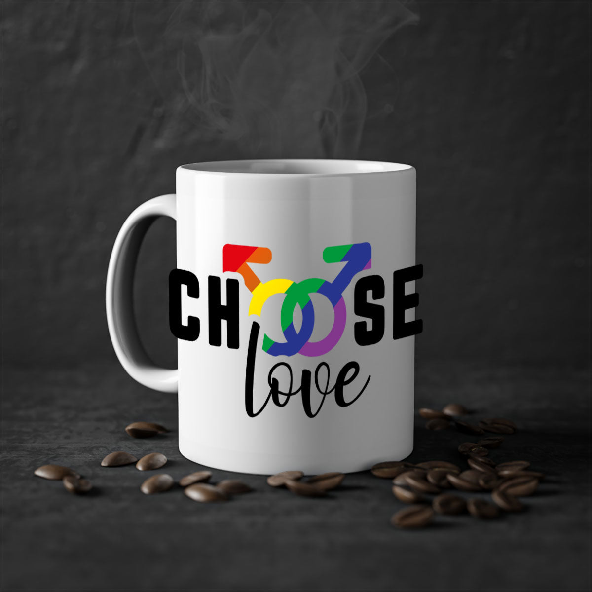 A vibrant chooselove 151# LGBT Mug featuring a colored handle and interior, showcasing a glossy finish, perfect for coffee or tea.