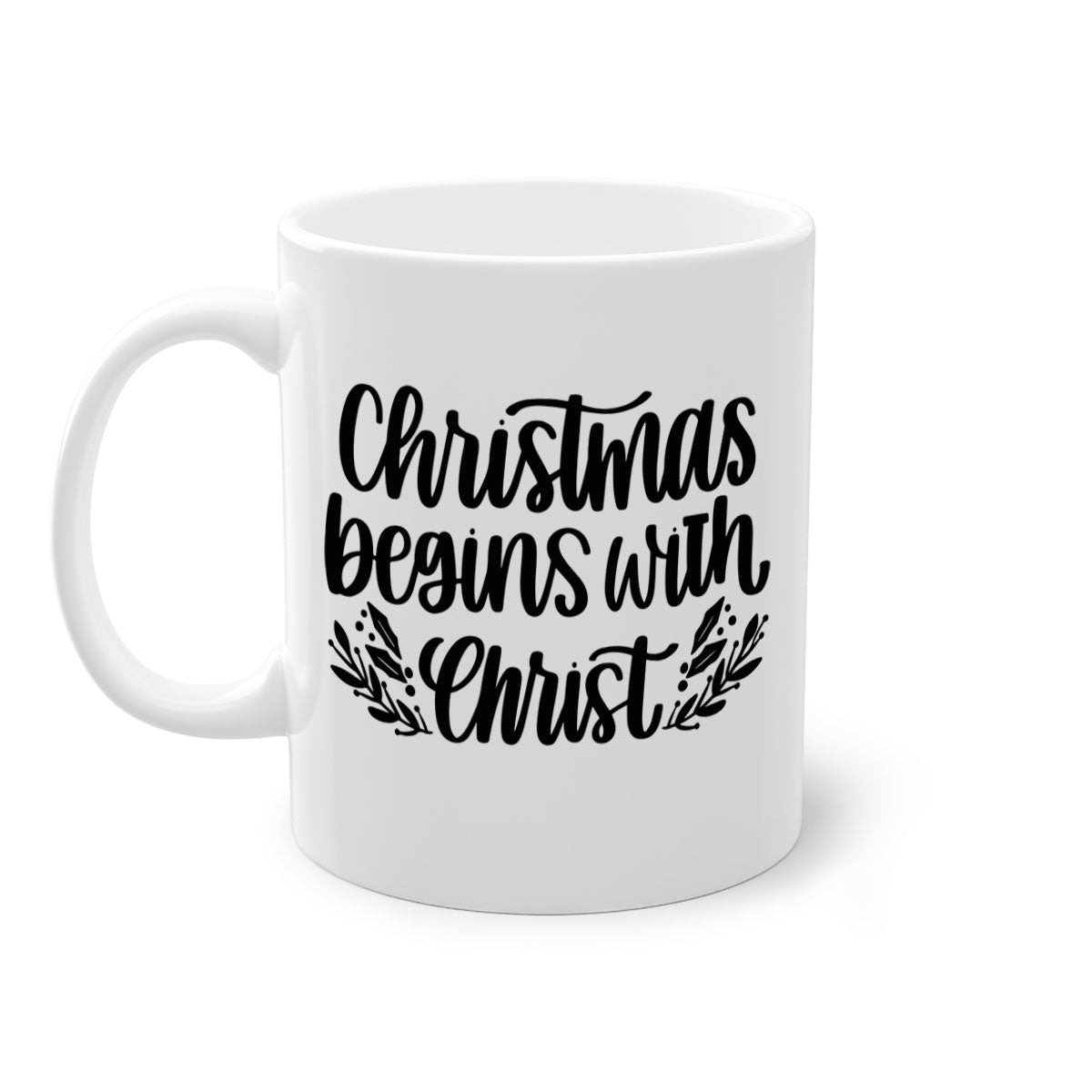 Christmas Begins with Christ 203# Mug featuring a glossy finish, colored handle, and interior, available in multiple colors.