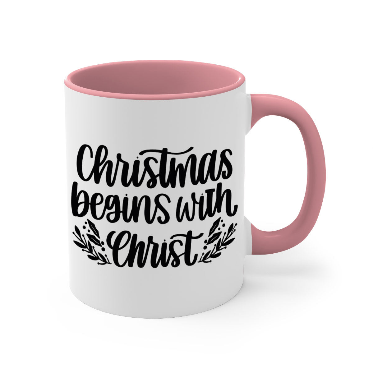 Christmas Begins with Christ 203# Mug featuring a glossy finish, colored handle, and interior, available in multiple colors.