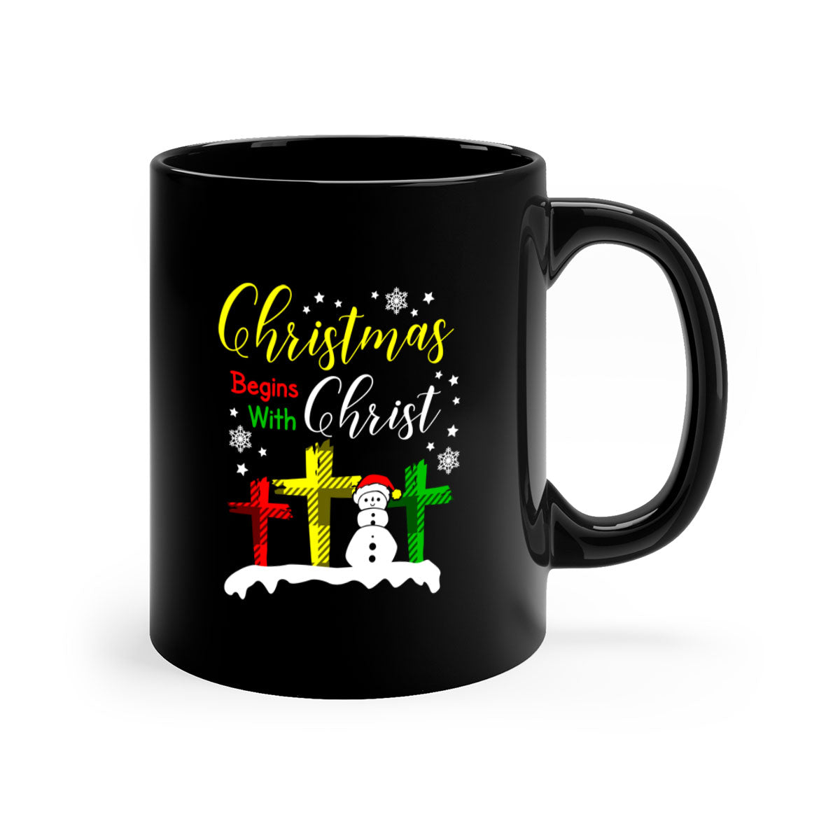 Christmas Begins with Christ Style 97# Mug featuring a glossy finish and colorful handle, perfect for coffee or tea.