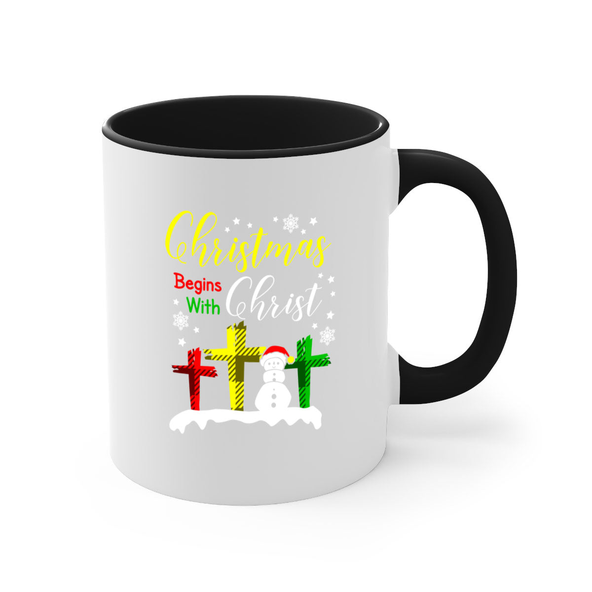 Christmas Begins with Christ Style 97# Mug featuring a glossy finish and colorful handle, perfect for coffee or tea.