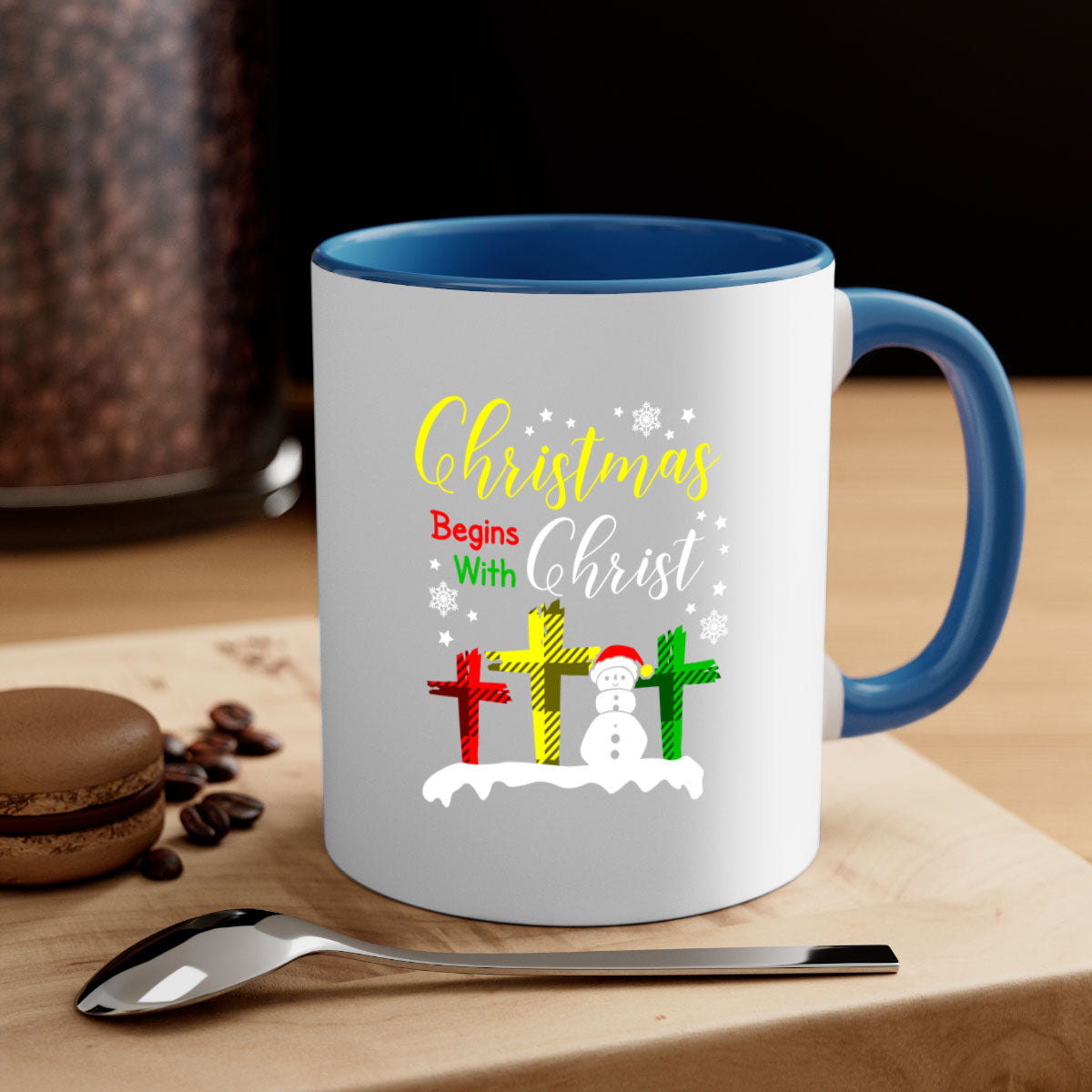 Christmas Begins with Christ Style 97# Mug featuring a glossy finish and colorful handle, perfect for coffee or tea.