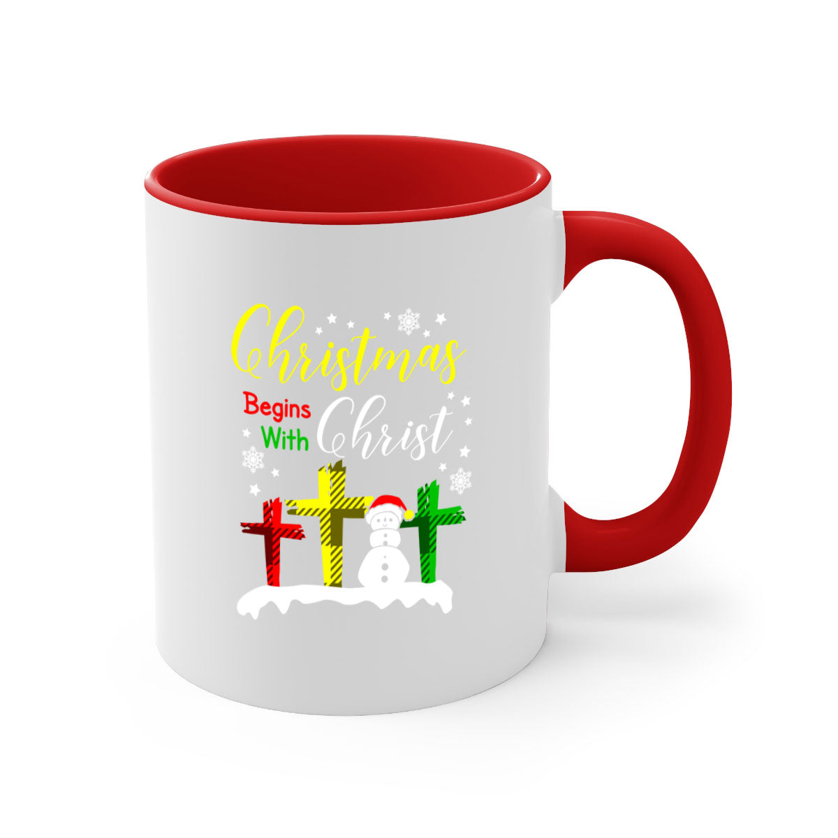 Christmas Begins with Christ Style 97# Mug featuring a glossy finish and colorful handle, perfect for coffee or tea.