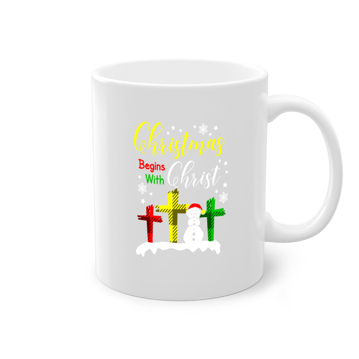 Christmas Begins with Christ Style 97# Mug featuring a glossy finish and colorful handle, perfect for coffee or tea.