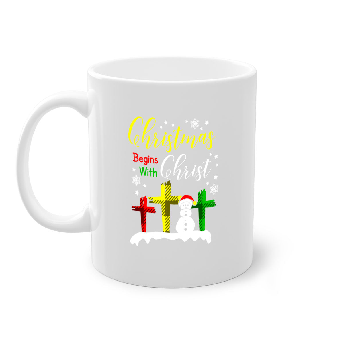 Christmas Begins with Christ Style 97# Mug featuring a glossy finish and colorful handle, perfect for coffee or tea.