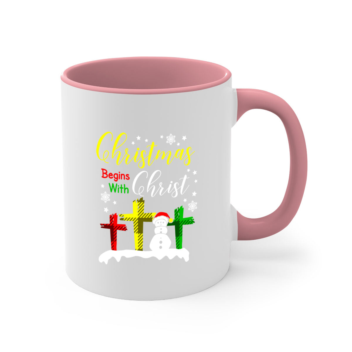 Christmas Begins with Christ Style 97# Mug featuring a glossy finish and colorful handle, perfect for coffee or tea.