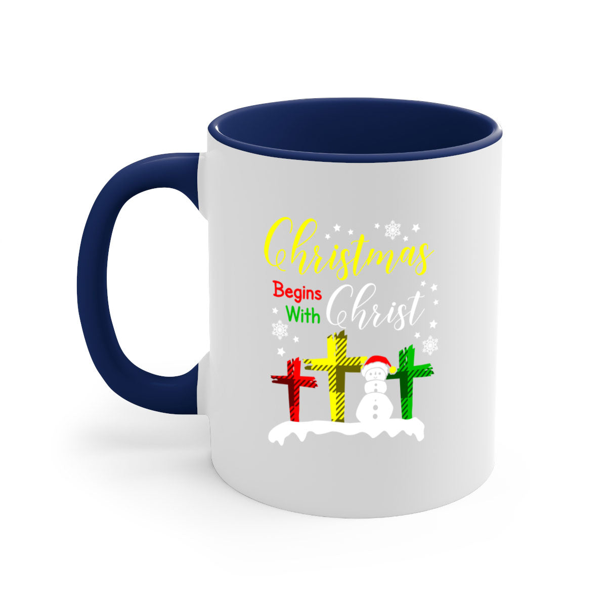 Christmas Begins with Christ Style 97# Mug featuring a glossy finish and colorful handle, perfect for coffee or tea.