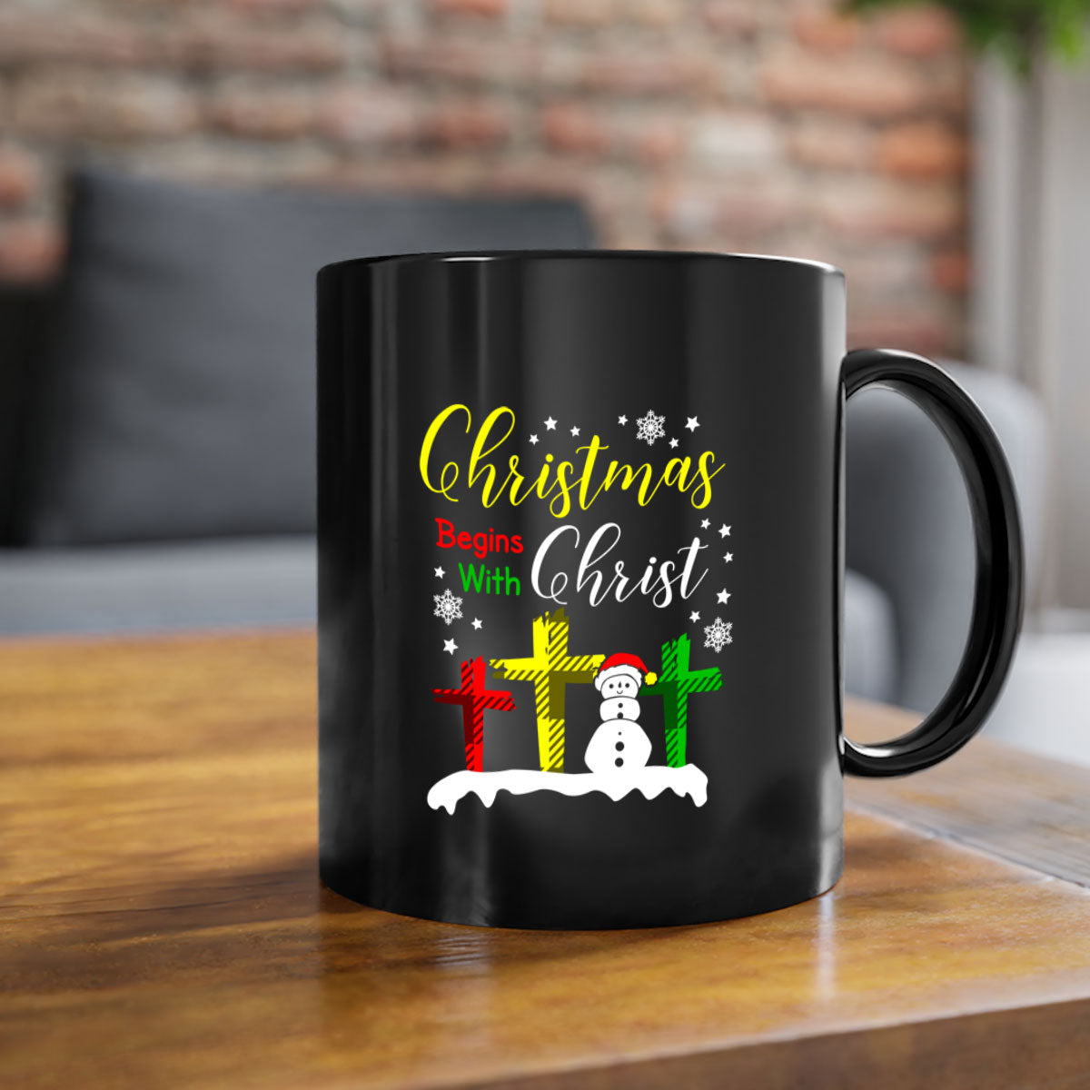Christmas Begins with Christ Style 97# Mug featuring a glossy finish and colorful handle, perfect for coffee or tea.