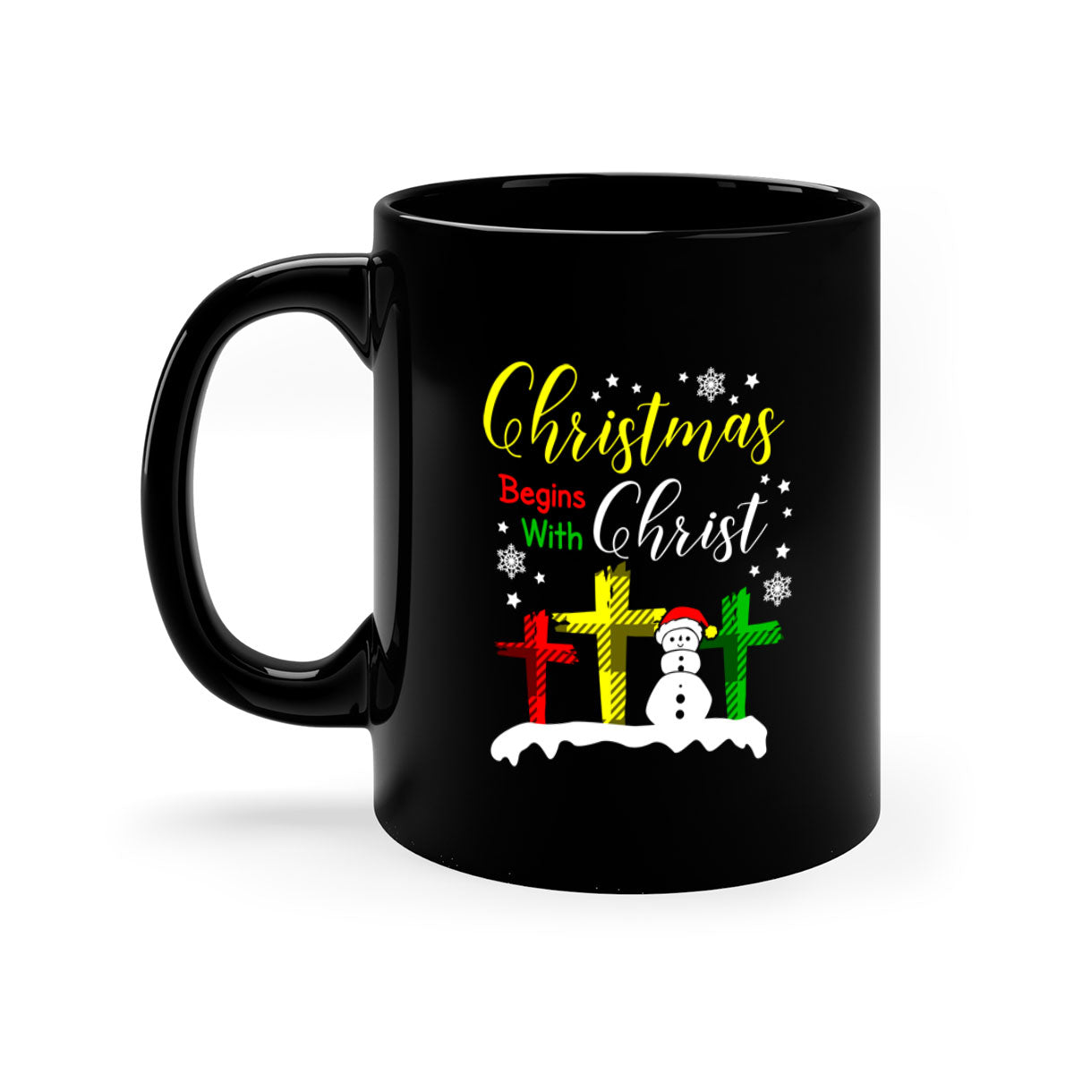 Christmas Begins with Christ Style 97# Mug featuring a glossy finish and colorful handle, perfect for coffee or tea.