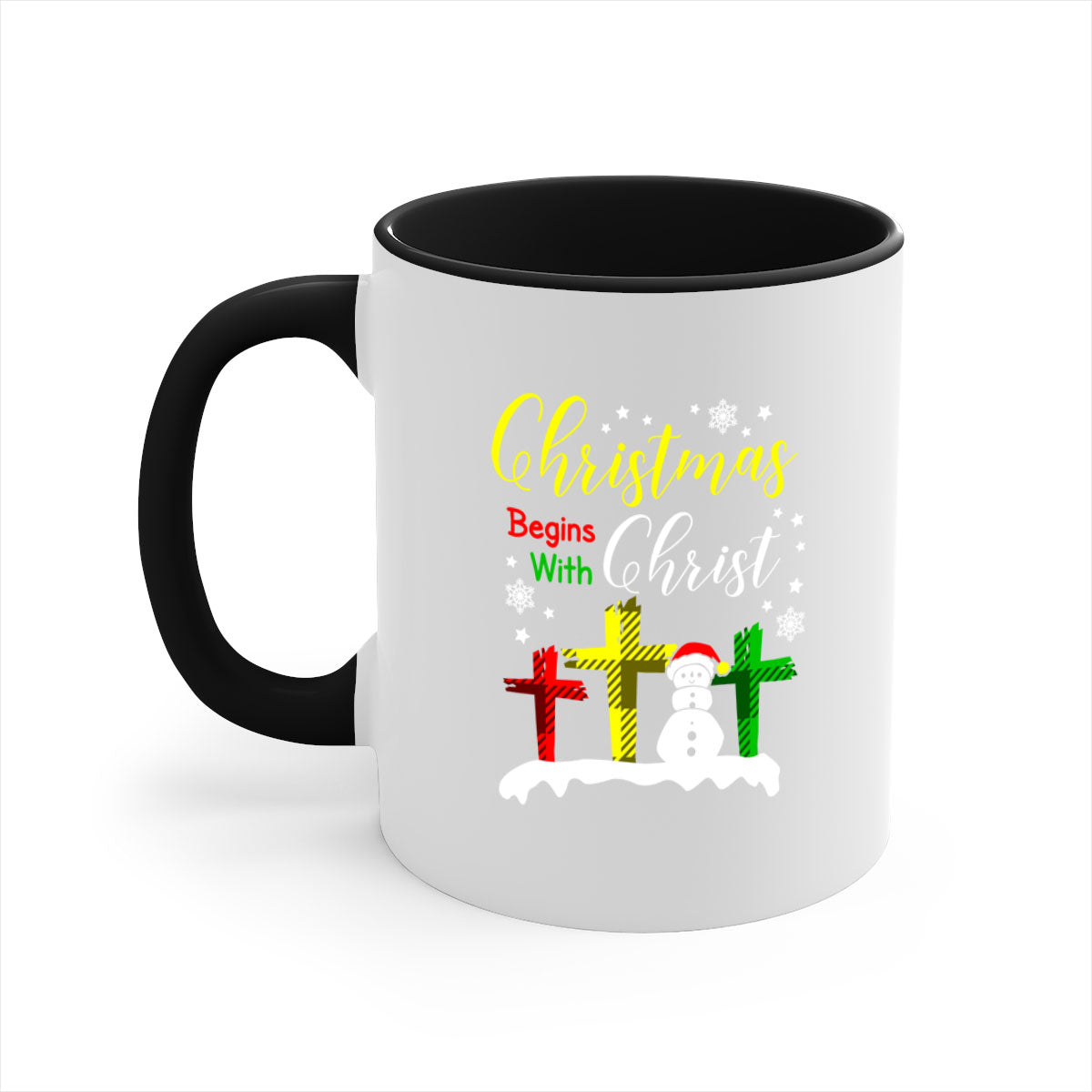 Christmas Begins with Christ Style 97# Mug featuring a glossy finish and colorful handle, perfect for coffee or tea.