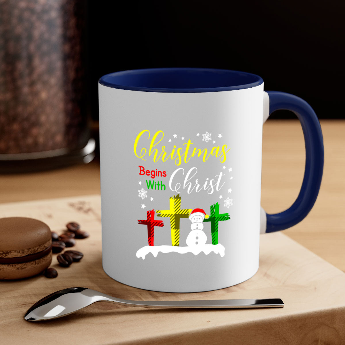 Christmas Begins with Christ Style 97# Mug featuring a glossy finish and colorful handle, perfect for coffee or tea.