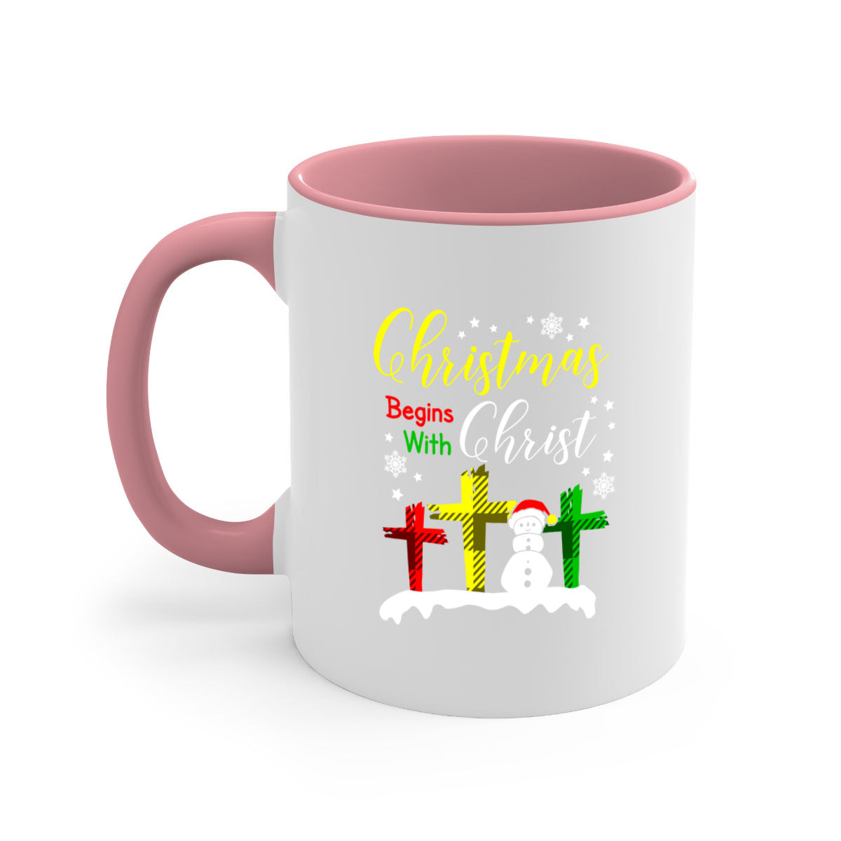 Christmas Begins with Christ Style 97# Mug featuring a glossy finish and colorful handle, perfect for coffee or tea.
