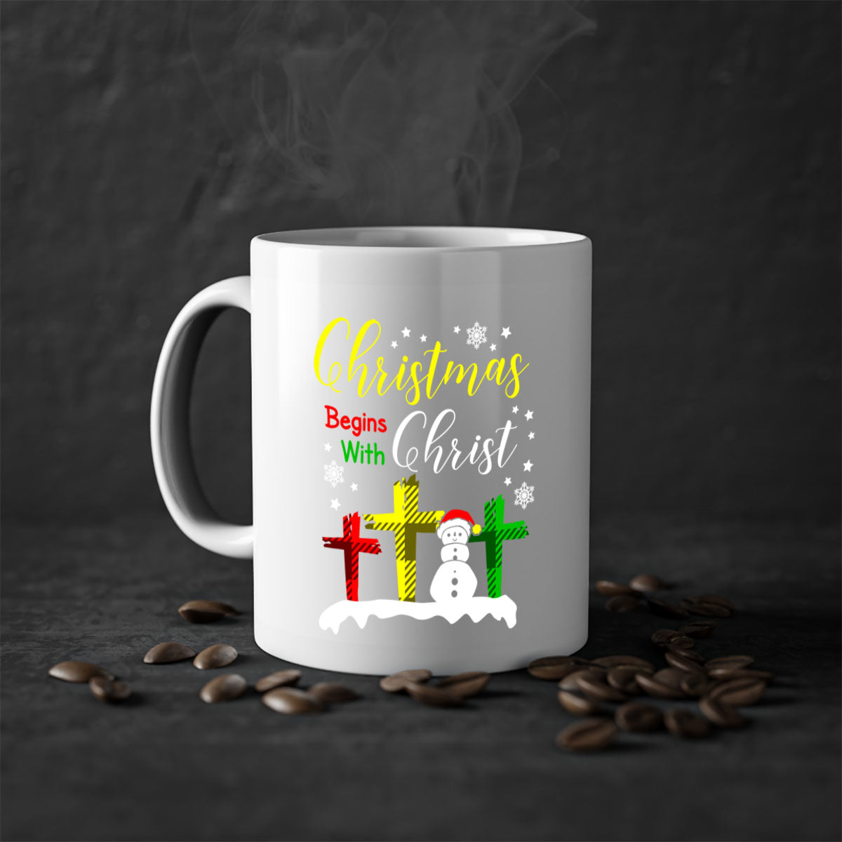 Christmas Begins with Christ Style 97# Mug featuring a glossy finish and colorful handle, perfect for coffee or tea.