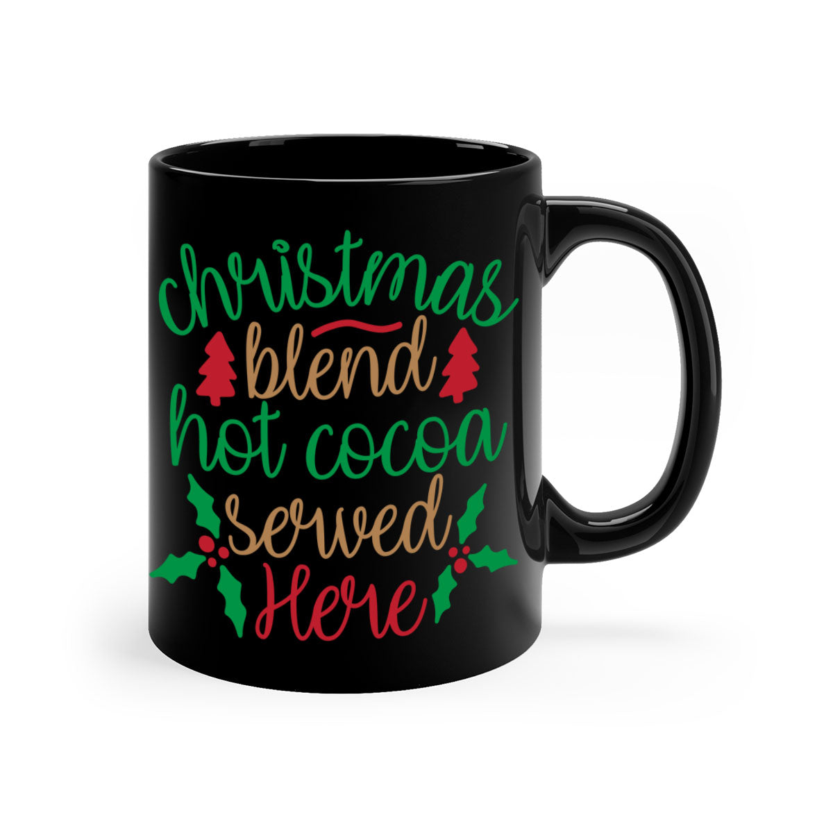 A festive two-tone Christmas Blend Hot Cocoa Mug with a colored handle and glossy finish, perfect for holiday beverages.