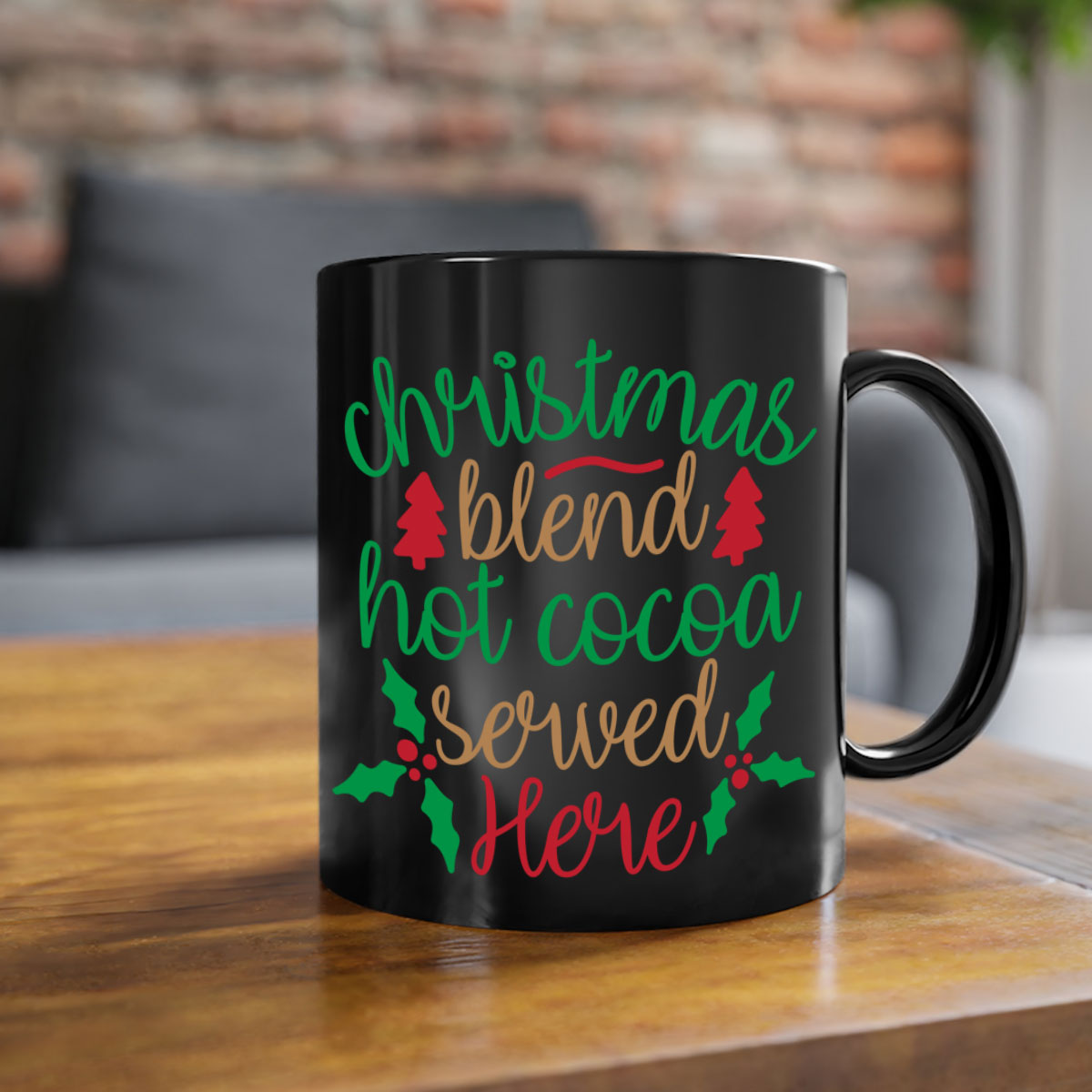 A festive two-tone Christmas Blend Hot Cocoa Mug with a colored handle and glossy finish, perfect for holiday beverages.