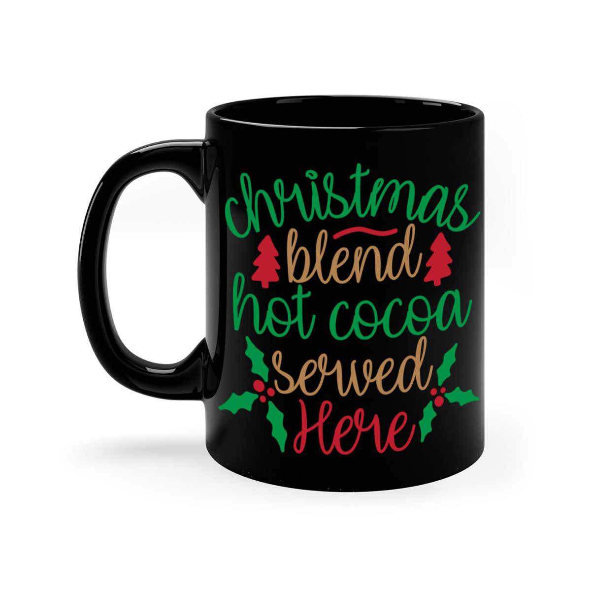 A festive two-tone Christmas Blend Hot Cocoa Mug with a colored handle and glossy finish, perfect for holiday beverages.