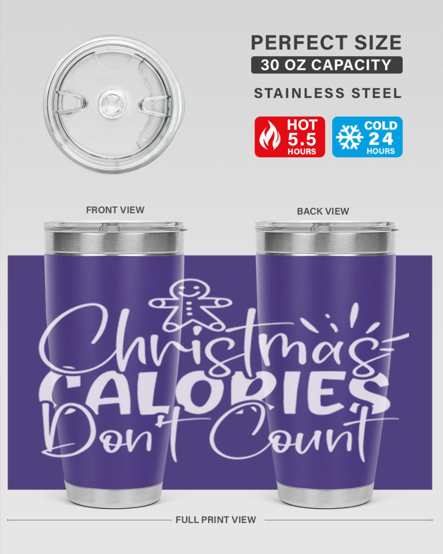 Christmas Calories Don't Count 45# Tumbler in stainless steel with festive design, perfect for hot and cold beverages.