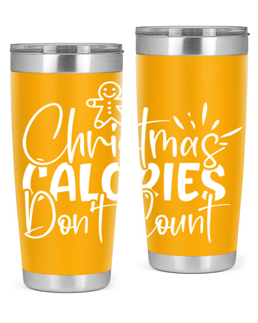 Christmas Calories Don't Count 45# Tumbler in stainless steel with festive design, perfect for hot and cold beverages.