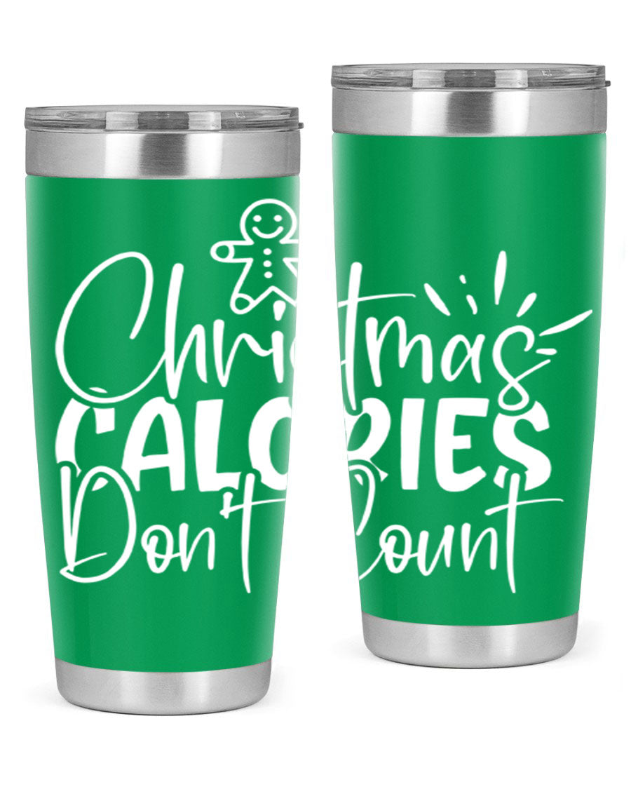 Christmas Calories Don't Count 45# Tumbler in stainless steel with festive design, perfect for hot and cold beverages.