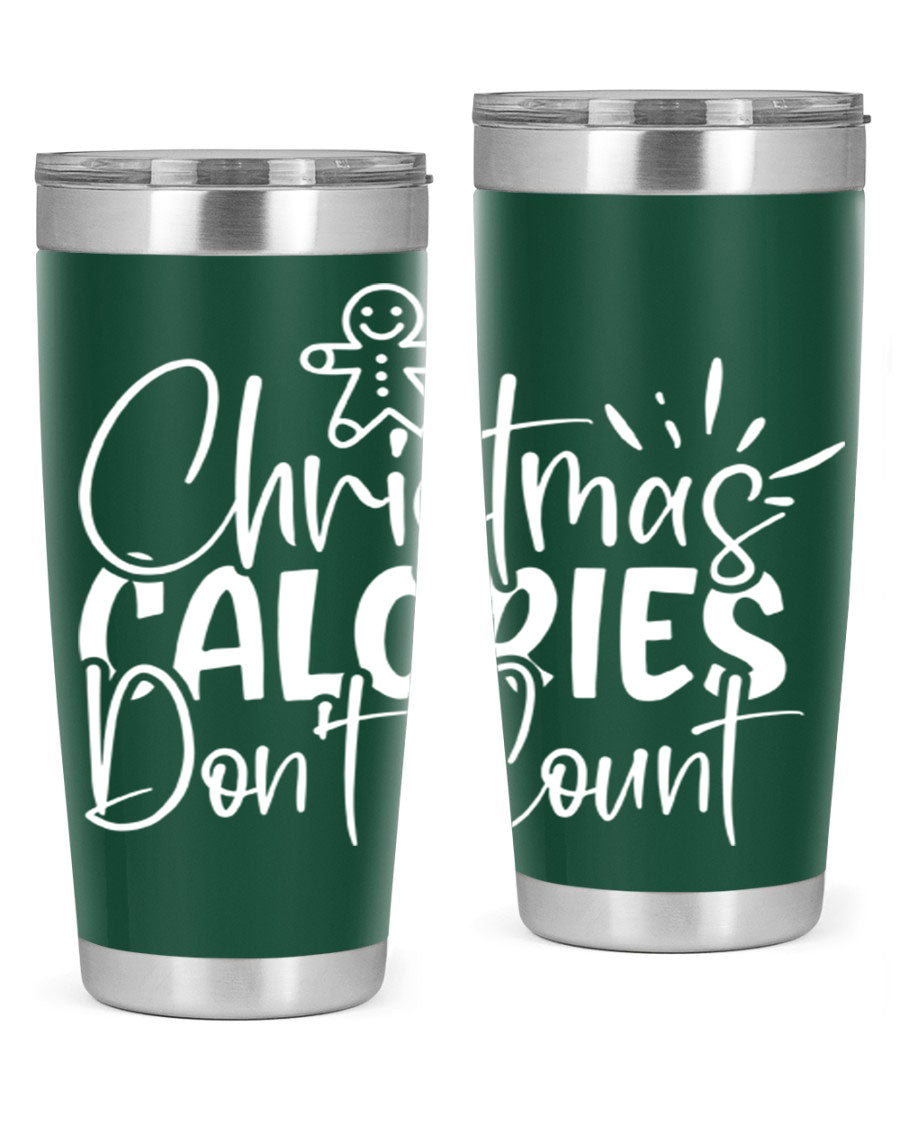 Christmas Calories Don't Count 45# Tumbler in stainless steel with festive design, perfect for hot and cold beverages.
