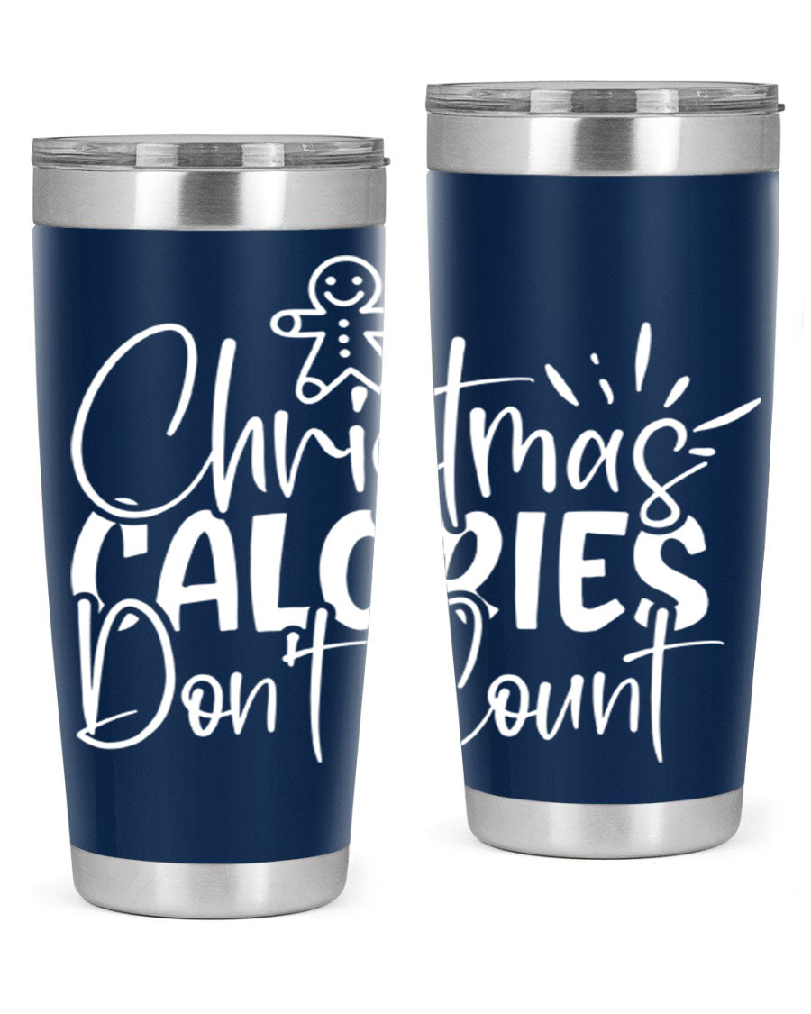 Christmas Calories Don't Count 45# Tumbler in stainless steel with festive design, perfect for hot and cold beverages.