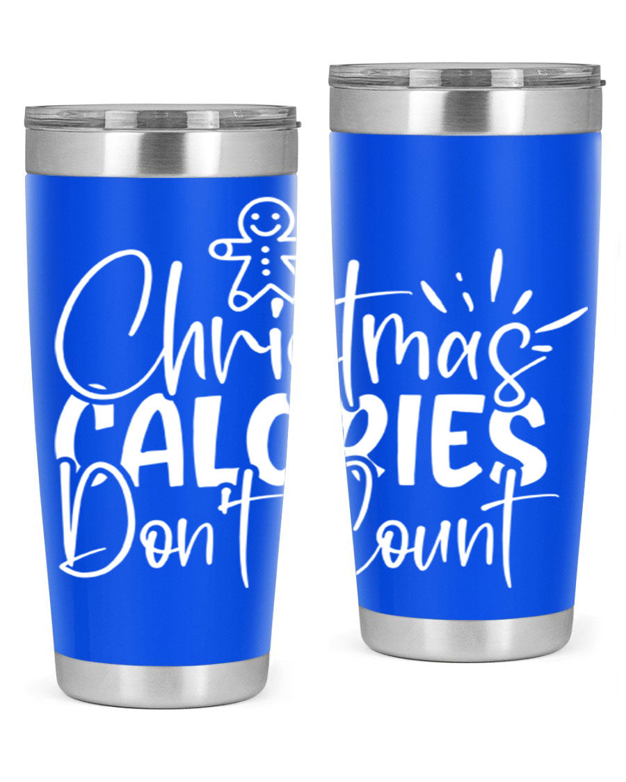 Christmas Calories Don't Count 45# Tumbler in stainless steel with festive design, perfect for hot and cold beverages.