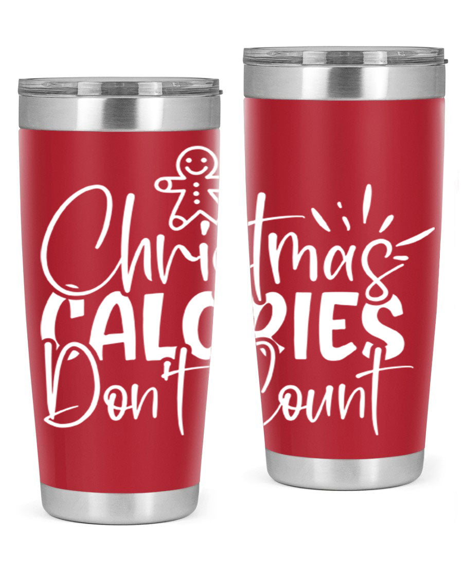 Christmas Calories Don't Count 45# Tumbler in stainless steel with festive design, perfect for hot and cold beverages.