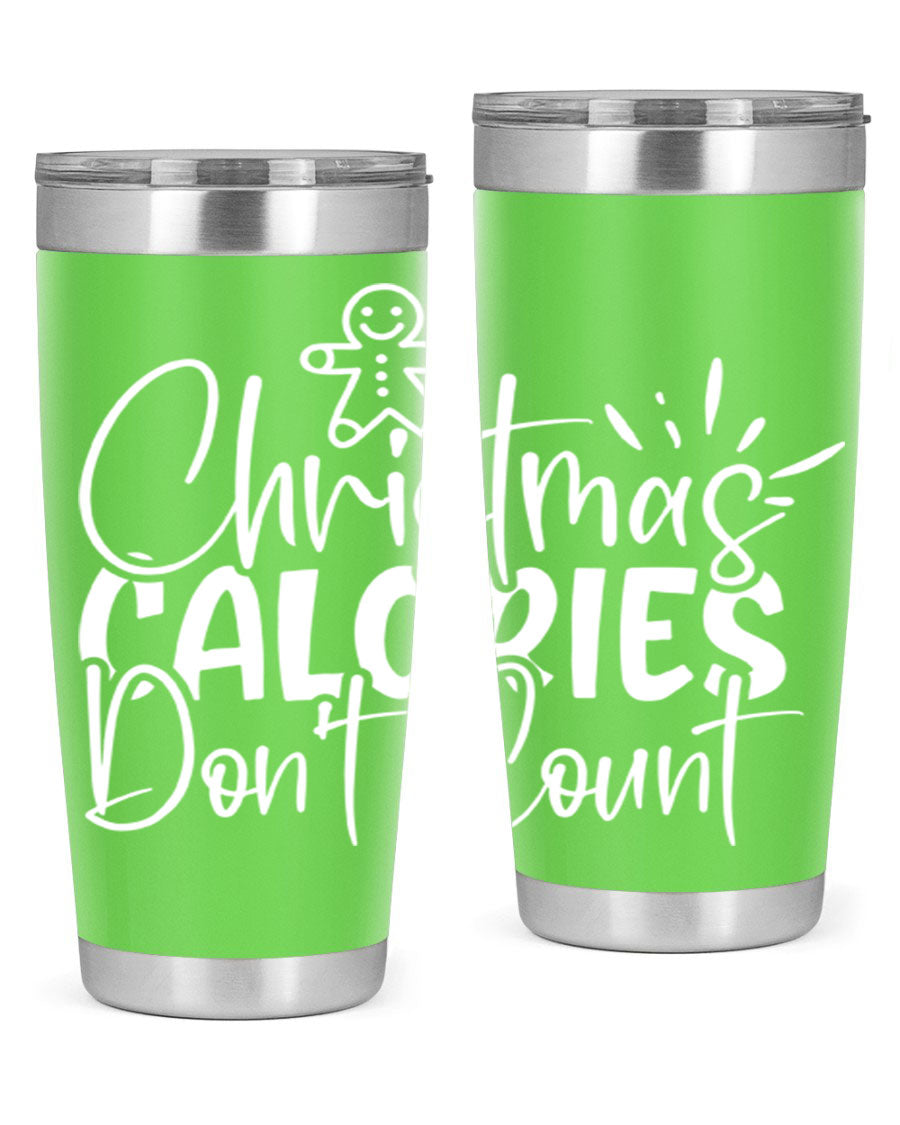 Christmas Calories Don't Count 45# Tumbler in stainless steel with festive design, perfect for hot and cold beverages.