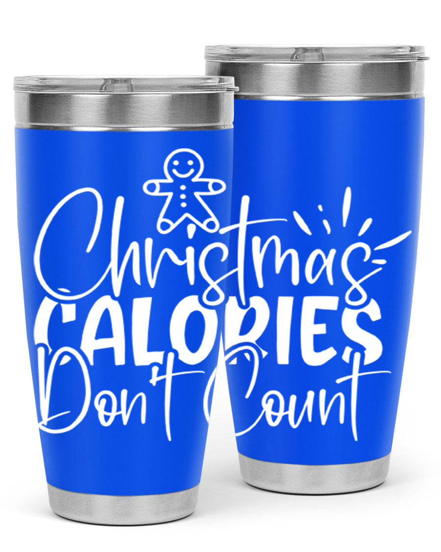 Christmas Calories Don't Count 45# Tumbler in stainless steel with festive design, perfect for hot and cold beverages.