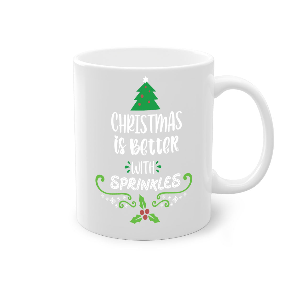 A festive two-tone Christmas mug with a glossy finish, featuring a colored handle and interior, perfect for coffee or tea.