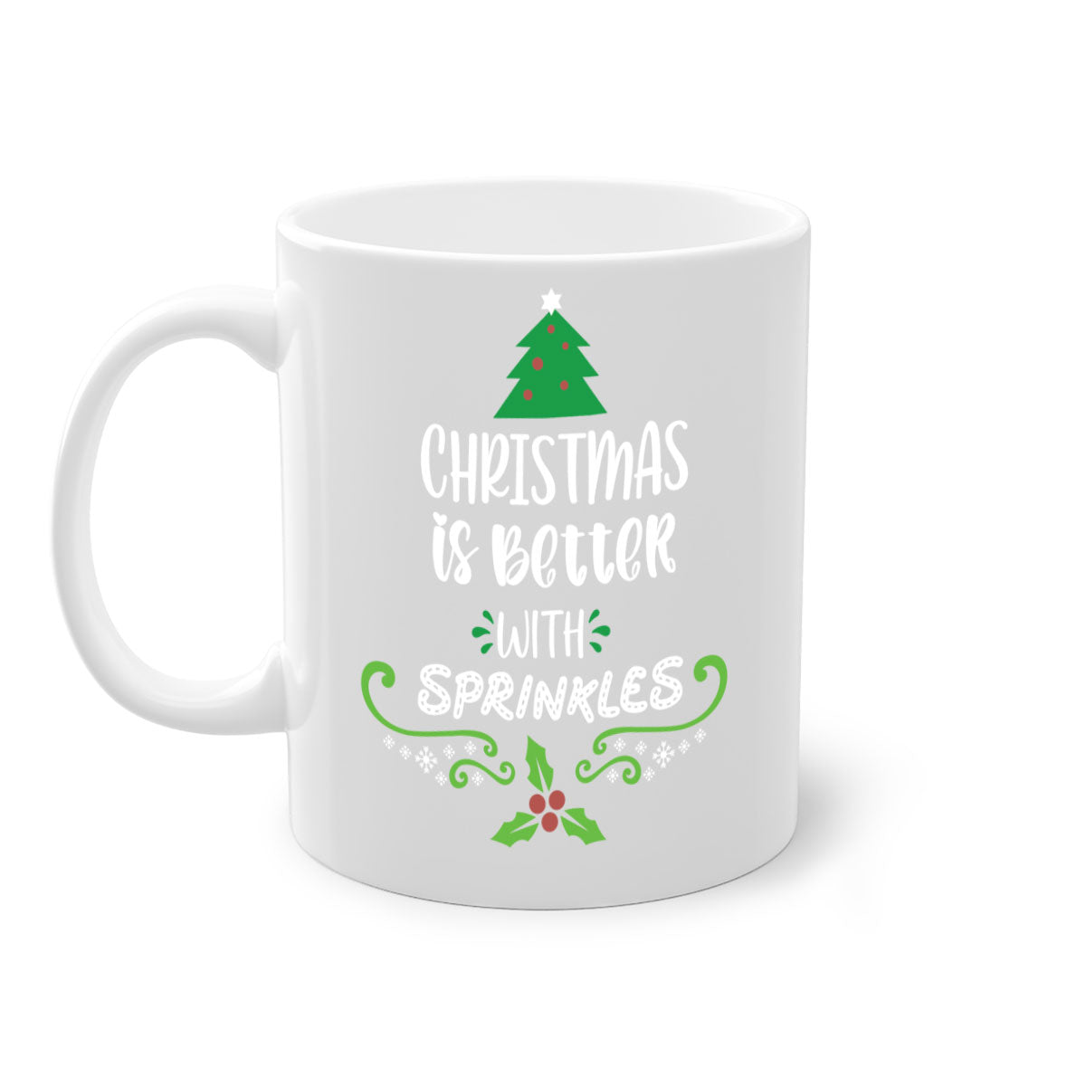 A festive two-tone Christmas mug with a glossy finish, featuring a colored handle and interior, perfect for coffee or tea.