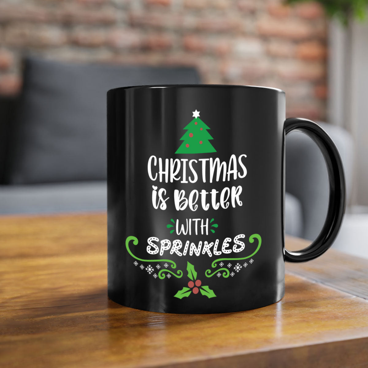 A festive two-tone Christmas mug with a glossy finish, featuring a colored handle and interior, perfect for coffee or tea.