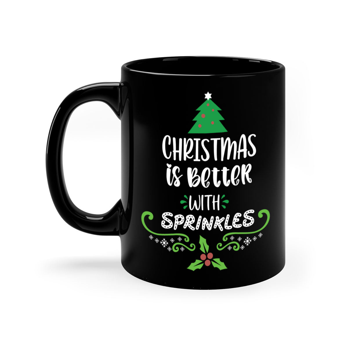 A festive two-tone Christmas mug with a glossy finish, featuring a colored handle and interior, perfect for coffee or tea.