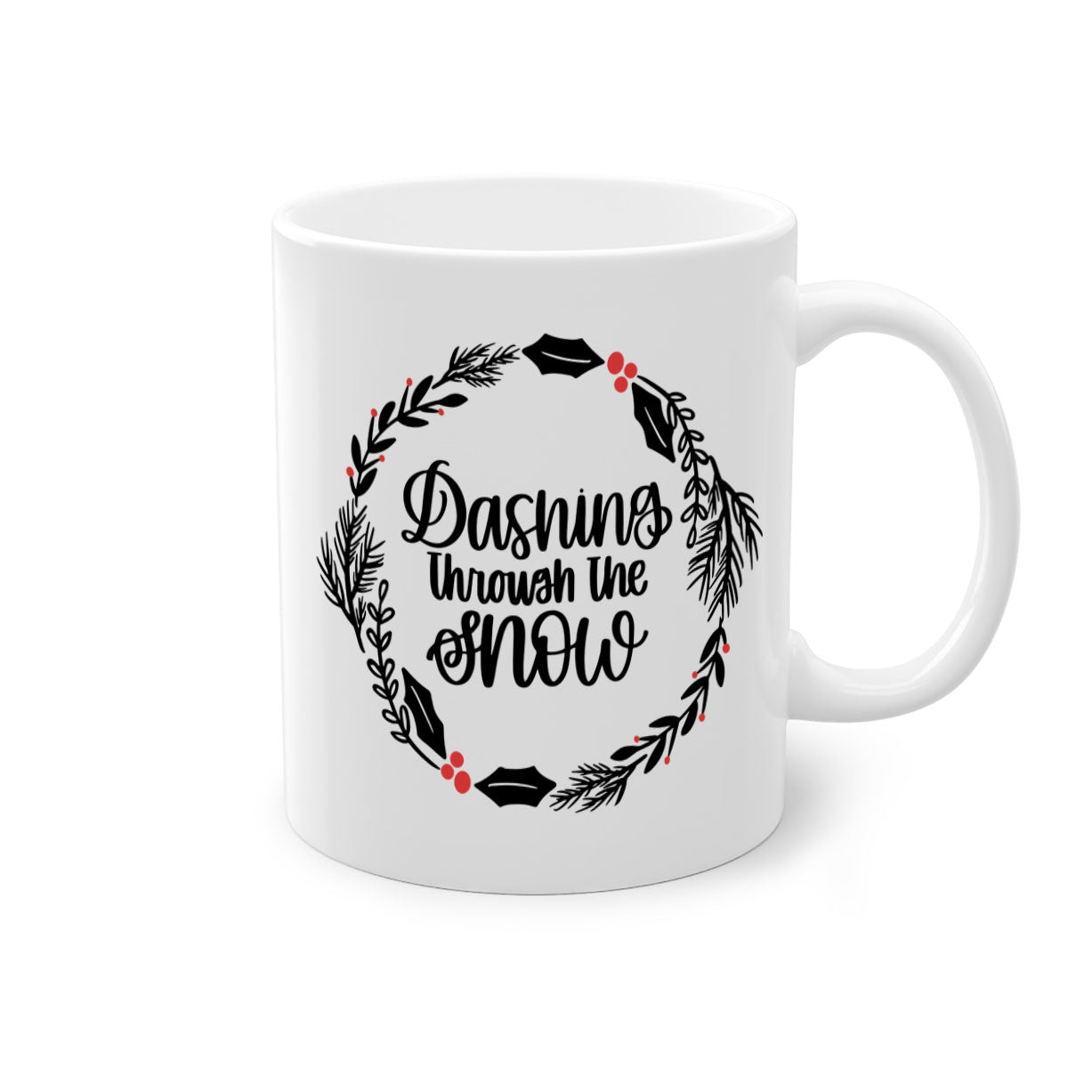 A festive Christmas mug featuring colorful ornaments and a glossy finish, available in multiple colors with a C-shaped handle.