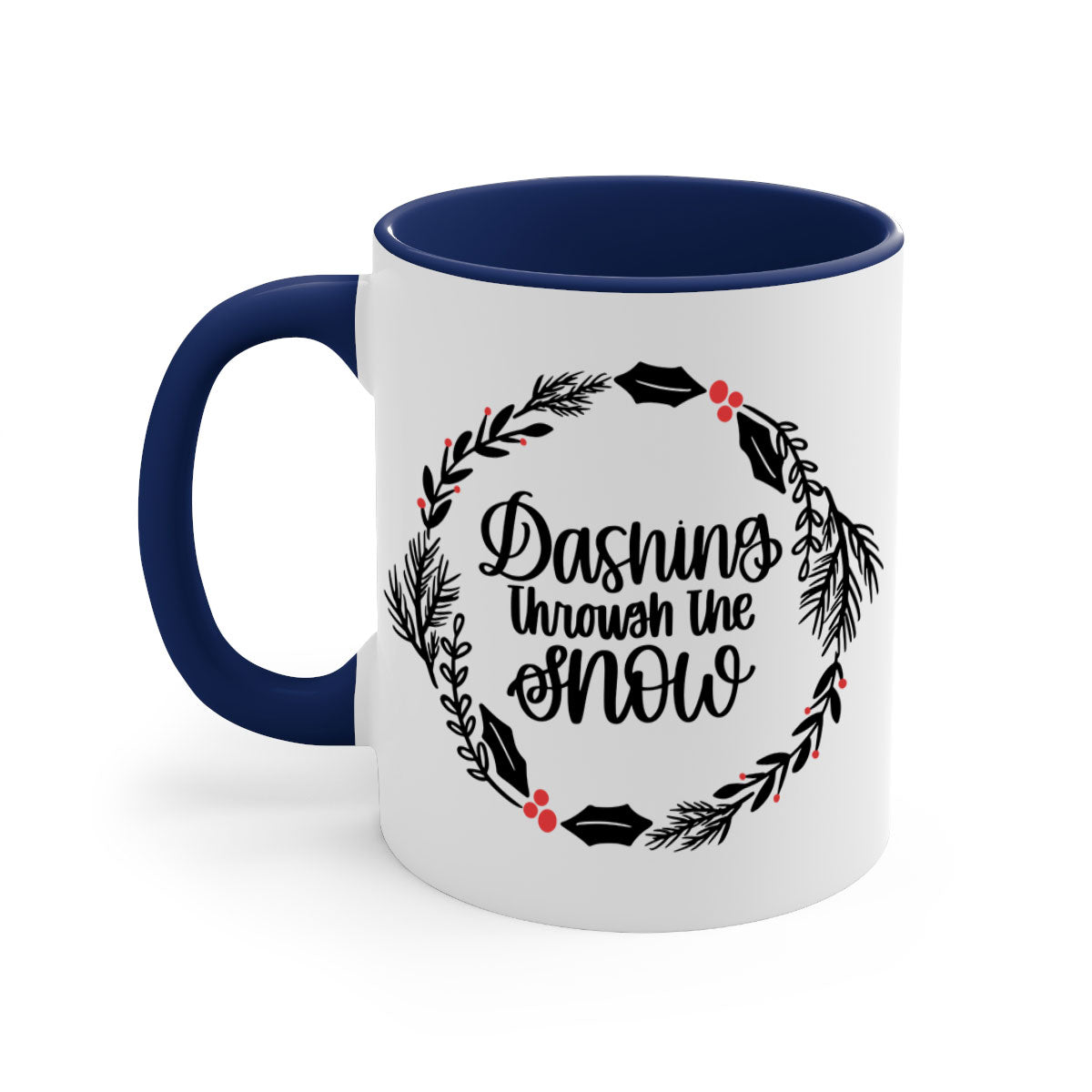 A festive Christmas mug featuring colorful ornaments and a glossy finish, available in multiple colors with a C-shaped handle.