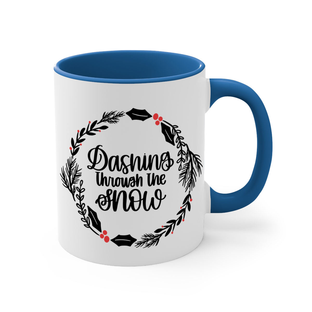 A festive Christmas mug featuring colorful ornaments and a glossy finish, available in multiple colors with a C-shaped handle.