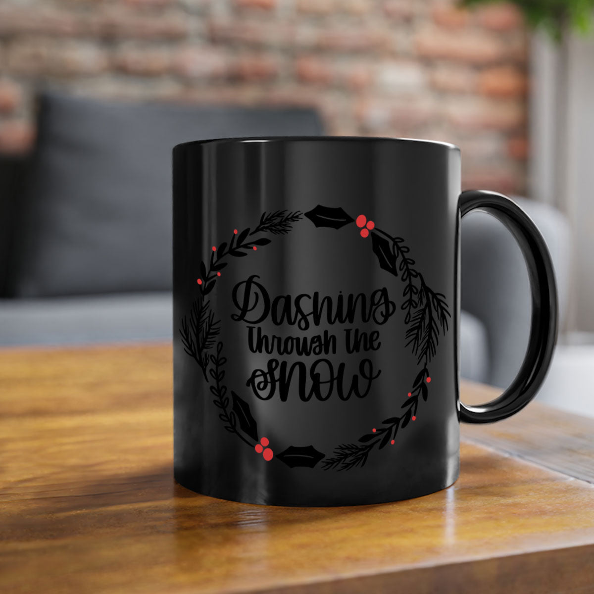 A festive Christmas mug featuring colorful ornaments and a glossy finish, available in multiple colors with a C-shaped handle.