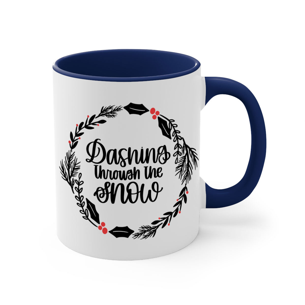 A festive Christmas mug featuring colorful ornaments and a glossy finish, available in multiple colors with a C-shaped handle.