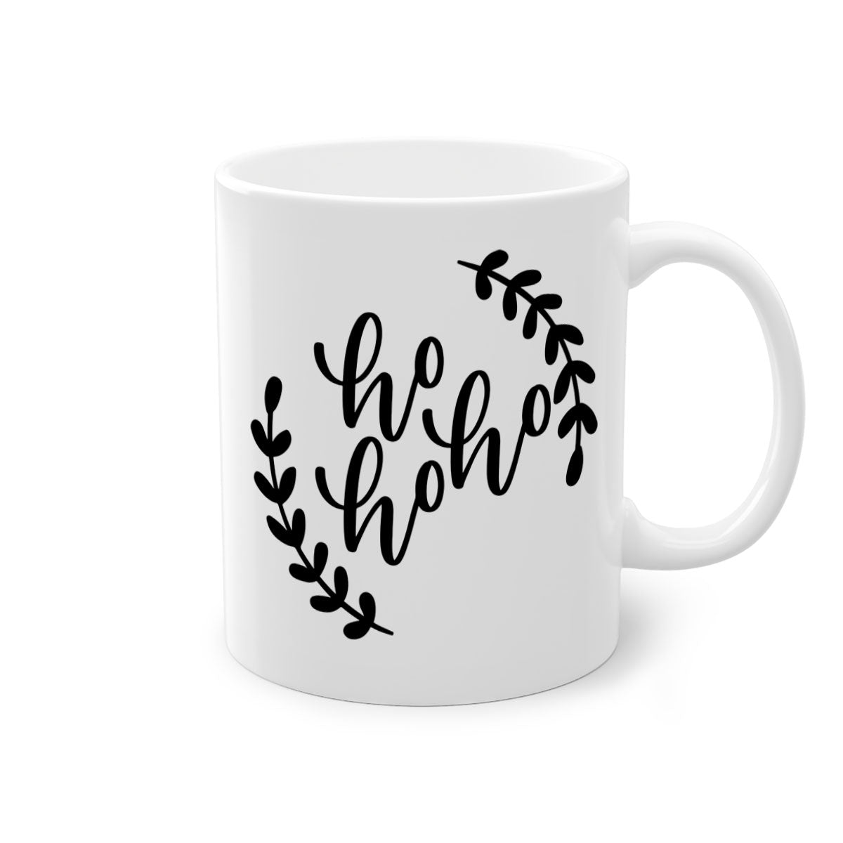 A festive Ho Ho Ho Christmas Mug with a glossy finish, featuring a colored handle and interior, perfect for holiday beverages.