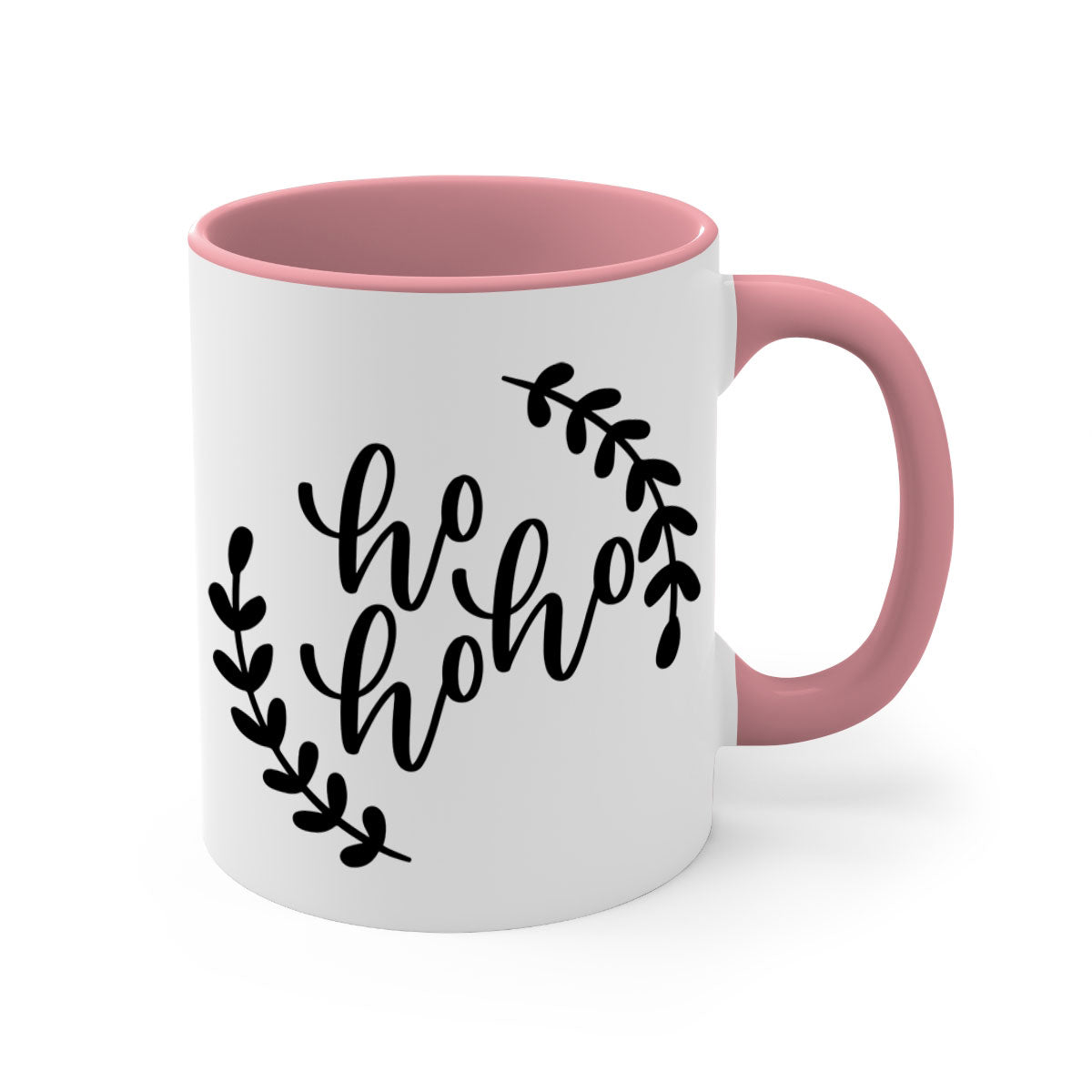 A festive Ho Ho Ho Christmas Mug with a glossy finish, featuring a colored handle and interior, perfect for holiday beverages.