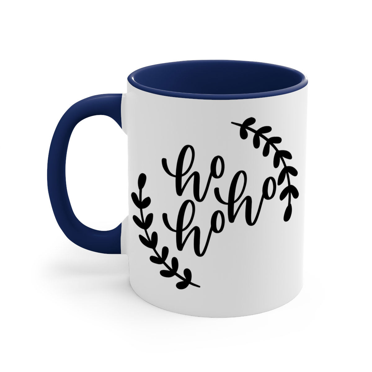 A festive Ho Ho Ho Christmas Mug with a glossy finish, featuring a colored handle and interior, perfect for holiday beverages.