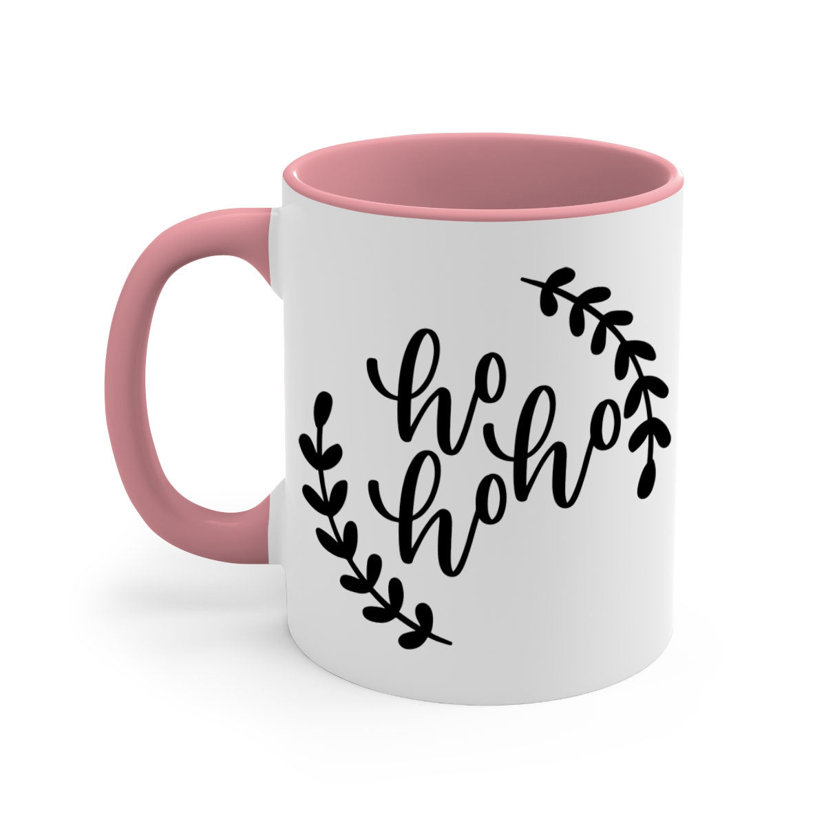 A festive Ho Ho Ho Christmas Mug with a glossy finish, featuring a colored handle and interior, perfect for holiday beverages.